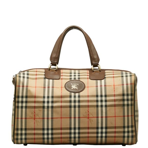 BURBERRYSs Nova Check Boston Bag Canvas Beige Auth hk1648